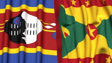 Eswatini ve GRENADA bayrakları gerçekçi kumaş dokusuyla