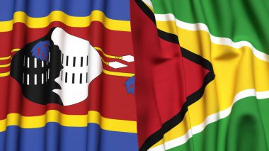 Eswatini ve GUYANA bayrakları gerçekçi kumaş desenli