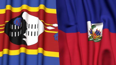Eswatini ve HAITI bayrakları gerçekçi kumaş dokusuyla