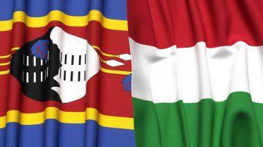 Eswatini ve HUNGARY bayrakları gerçekçi kumaş dokusuyla