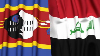 Eswatini ve IRAQ bayrakları gerçekçi kumaş dokusuyla