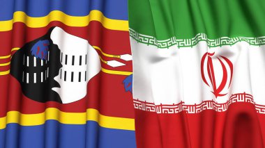Eswatini ve İRAN bayrakları gerçekçi kumaş dokusuyla