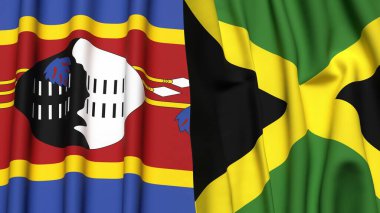 Eswatini ve JAMAICA bayrakları gerçekçi kumaş dokusuyla