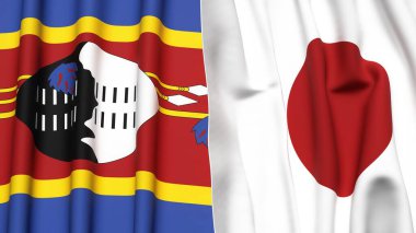 Eswatini ve Japon bayrakları gerçekçi kumaş desenli.