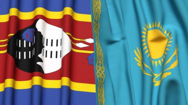 Eswatini ve KAZAKHSTAN bayrakları gerçekçi kumaş dokusuyla