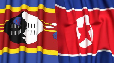 Eswatini ve Kore 'nin bayrakları gerçekçi kumaş dokusuna sahip.