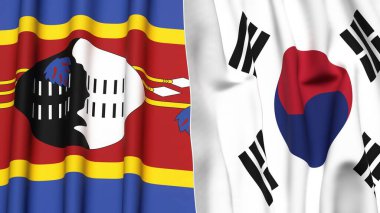 Eswatini ve Kore 'nin bayrakları gerçekçi kumaş dokusuna sahip.