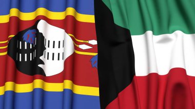 Eswatini ve KUWAIT bayrakları gerçekçi kumaş dokusuyla