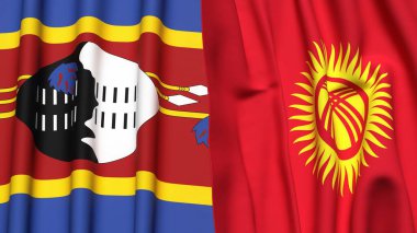 Eswatini ve KYRGYZSTAN bayrakları gerçekçi kumaş dokusuyla