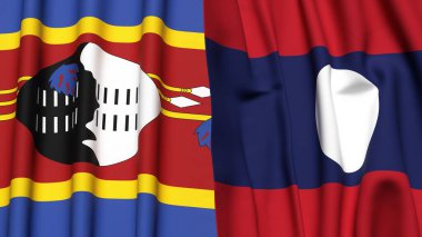 Eswatini ve LAOS bayrakları gerçekçi kumaş desenli.