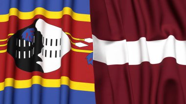 Eswatini ve LATVIA bayrakları gerçekçi kumaş dokusuyla