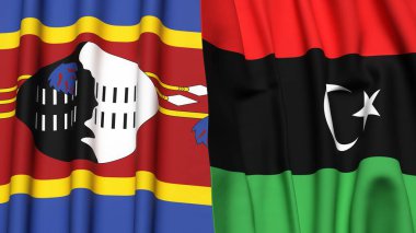 Eswatini ve LIBYA bayrakları gerçekçi kumaş dokusuyla