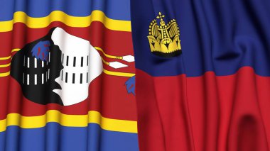 Eswatini ve LIECHTENSTEIN bayrakları gerçekçi kumaş dokusuyla