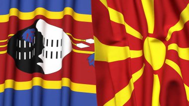 Eswatini ve MACEDONIA bayrakları gerçekçi kumaş dokusuyla