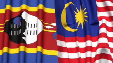 Eswatini ve MALAYSIA bayrakları gerçekçi kumaş dokusuyla