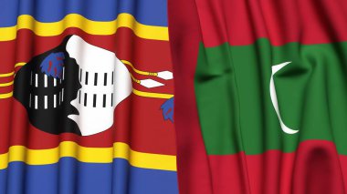 Eswatini ve MALDIVES bayrakları gerçekçi kumaş dokusuyla