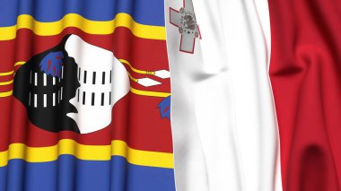 Eswatini ve MALTA bayrakları gerçekçi kumaş dokusuyla