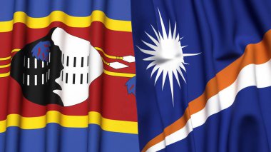Eswatini ve MARSHALL adalarının bayrakları gerçekçi kumaş dokusuyla