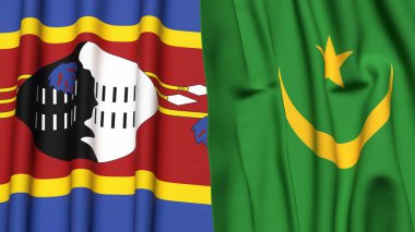 Eswatini ve MAURITANIA bayrakları gerçekçi kumaş dokusuyla