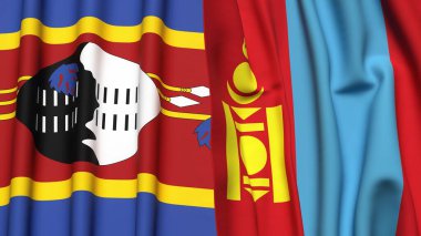 Eswatini ve Mongo bayrakları gerçekçi kumaş desenli.
