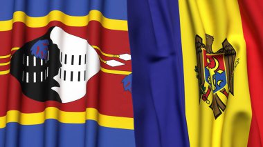 Eswatini ve MOLDOVA 'nın gerçekçi kumaş dokusuna sahip bayrakları