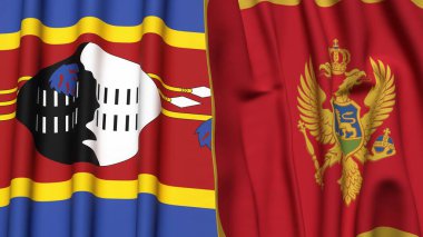 Eswatini ve MONTENEGRO bayrakları gerçekçi kumaş dokusuyla
