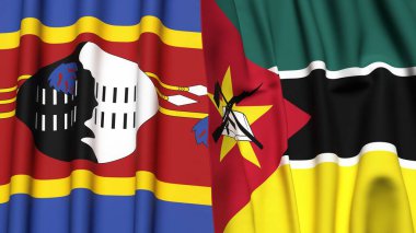 Eswatini ve MOZAMBIQUE bayrakları gerçekçi kumaş dokusuyla