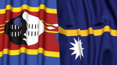 Eswatini ve NAURU bayrakları gerçekçi kumaş desenli.