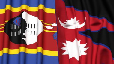 Eswatini ve NEPAL bayrakları gerçekçi kumaş desenli