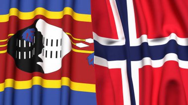 Eswatini ve NORway bayrakları gerçekçi kumaş dokusuyla