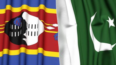 Eswatini ve PAKISTAN bayrakları gerçekçi kumaş dokusuyla