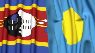 Eswatini ve PALAU bayrakları gerçekçi kumaş desenli.