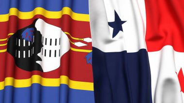 Eswatini ve Panama bayrakları gerçekçi kumaş desenli.
