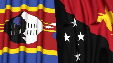 Eswatini ve PAPUA 'nın bayrakları gerçekçi kumaş dokusuna sahip yeni GUINEA