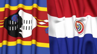Eswatini ve PARAGUAY bayrakları gerçekçi kumaş desenli