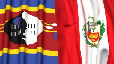 Eswatini ve Peru 'nun gerçekçi kumaşlı bayrakları
