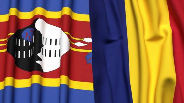 Eswatini ve ROMANIA bayrakları gerçekçi kumaş dokusuyla