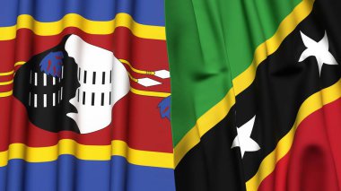 Eswatini ve Saint Kitts bayrakları gerçekçi kumaş desenli.
