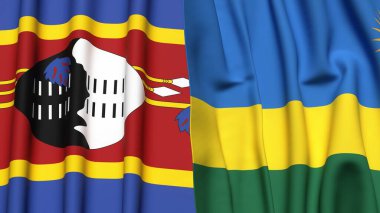 Eswatini ve Rwanda bayrakları gerçekçi kumaş desenli.