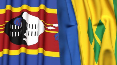 Eswatini ve SaINT VINCENT bayrakları gerçekçi kumaş dokusuyla