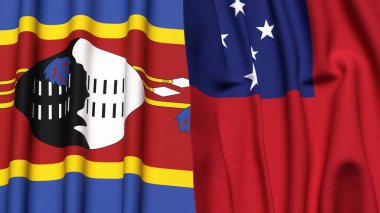 Eswatini ve SAMOA bayrakları gerçekçi kumaş desenli.