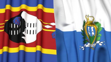 Eswatini ve SAN MARINO bayrakları gerçekçi kumaş dokusuyla