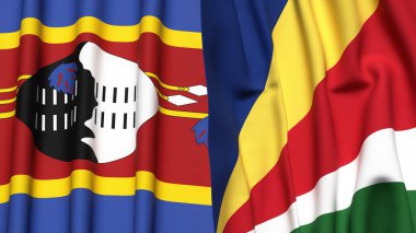 Eswatini ve SEYCHELLES bayrakları gerçekçi kumaş desenli