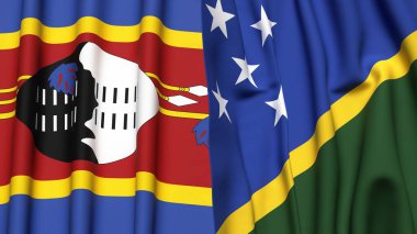 Eswatini ve SOLOMON adalarının bayrakları gerçekçi kumaş dokusuyla