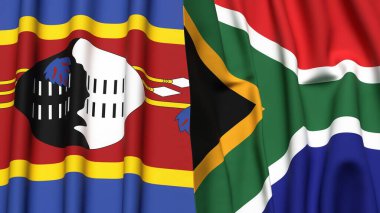Eswatini ve Güney Afrika 'nın gerçekçi kumaş dokusuyla bayrakları