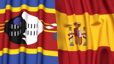 Eswatini ve İspanya bayrakları gerçekçi kumaş desenli.