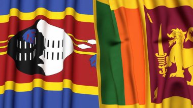 Eswatini ve SRI LANKA bayrakları gerçekçi kumaş dokusuyla