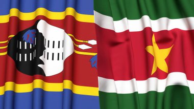 Gerçekçi kumaş desenli Eswatini ve SURINAME bayrakları