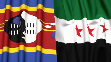 Eswatini ve SYRIA bayrakları gerçekçi kumaş dokusuyla
