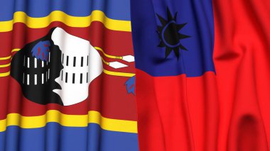 Gerçekçi kumaşlı Eswatini ve Tayvan bayrakları